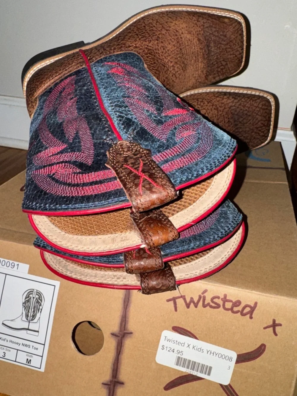 Twisted X Kids Peanut Brown & Blue Western Boots size 3‎